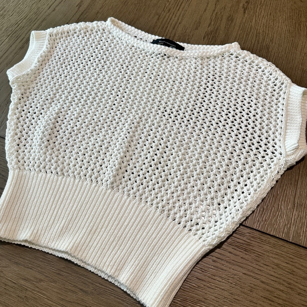 White House Black Market Short Sleeve Open Stitch Knit Sweater Size XXSP White - Picture 4 of 11